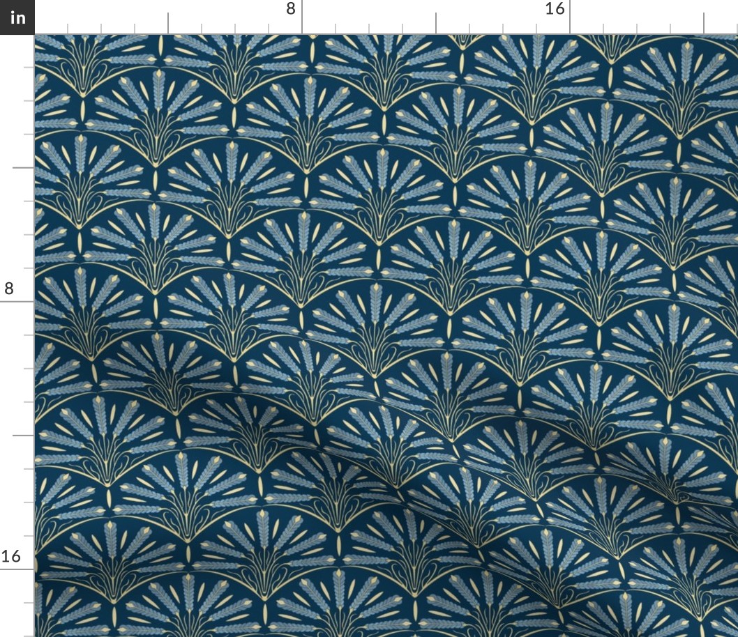 breaking bread 1: Art Deco Wheat in Navy, Blue and Yellow