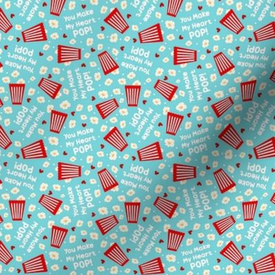 Small Scale You Make My Heart Pop! Valentine Popcorn in Pool Blue