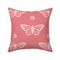 Monarch Butterflies & Milkweed Blossoms in dark pink & pale pink