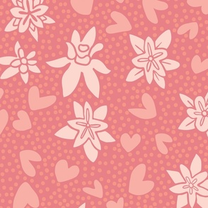 Adorable Pink Ditsy Floral of Wildflowers, Hearts and Dots