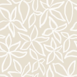 abstract brushed line art florals - white beige