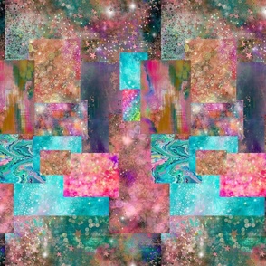 Galaxy Scrap Quilt Abstract Art Collage No. 8,  Pink, Teal, Purple, Blue