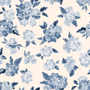 Promises in Blue WALLPAPER: Heirloom Rose Bouquet in Monochromatic Blues — 24 inch