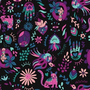 Frida Artisanias and Animals Pink Purple Turquoise