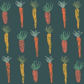 carrots orange, green and dark teal block print for spring - small scale