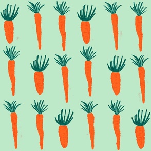 carrots on light sage green block print for spring - large scale