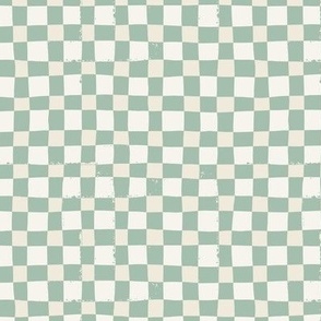 Hand Painted Checkerboard - Soft Green, cream and off white