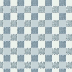 scribbly square sea blue checkered gingham denim