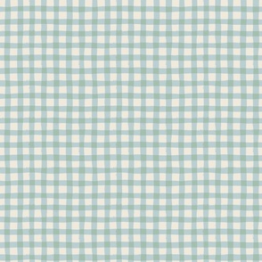 Hand Painted Gingham - Soft Blue and Green on off White