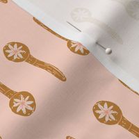 Spoons and small flowers in pink | Small Version | Modern, vintage gold spoons and small flowers print