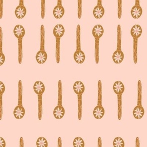 Spoons and small flowers in pink | Small Version | Modern, vintage gold spoons and small flowers print