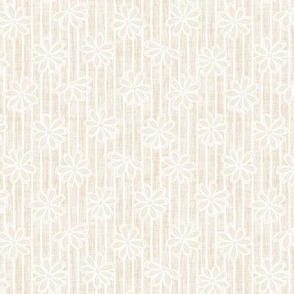 Scattered White Flowers and Sketchy Stripes on Cream Woven Texture