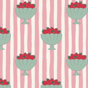 Strawberries on pink stripes LARGE