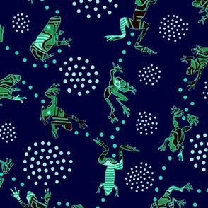 Crazy Tree Frogs - Leap Year Frogs - Design 16368155 - Rust Navy Ivory Black