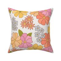 70s Retro Floral - pink and yellow