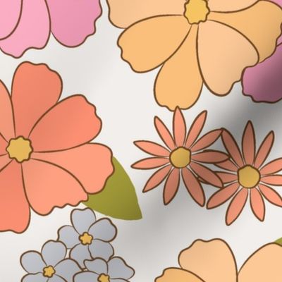 70s Retro Floral - pink and yellow