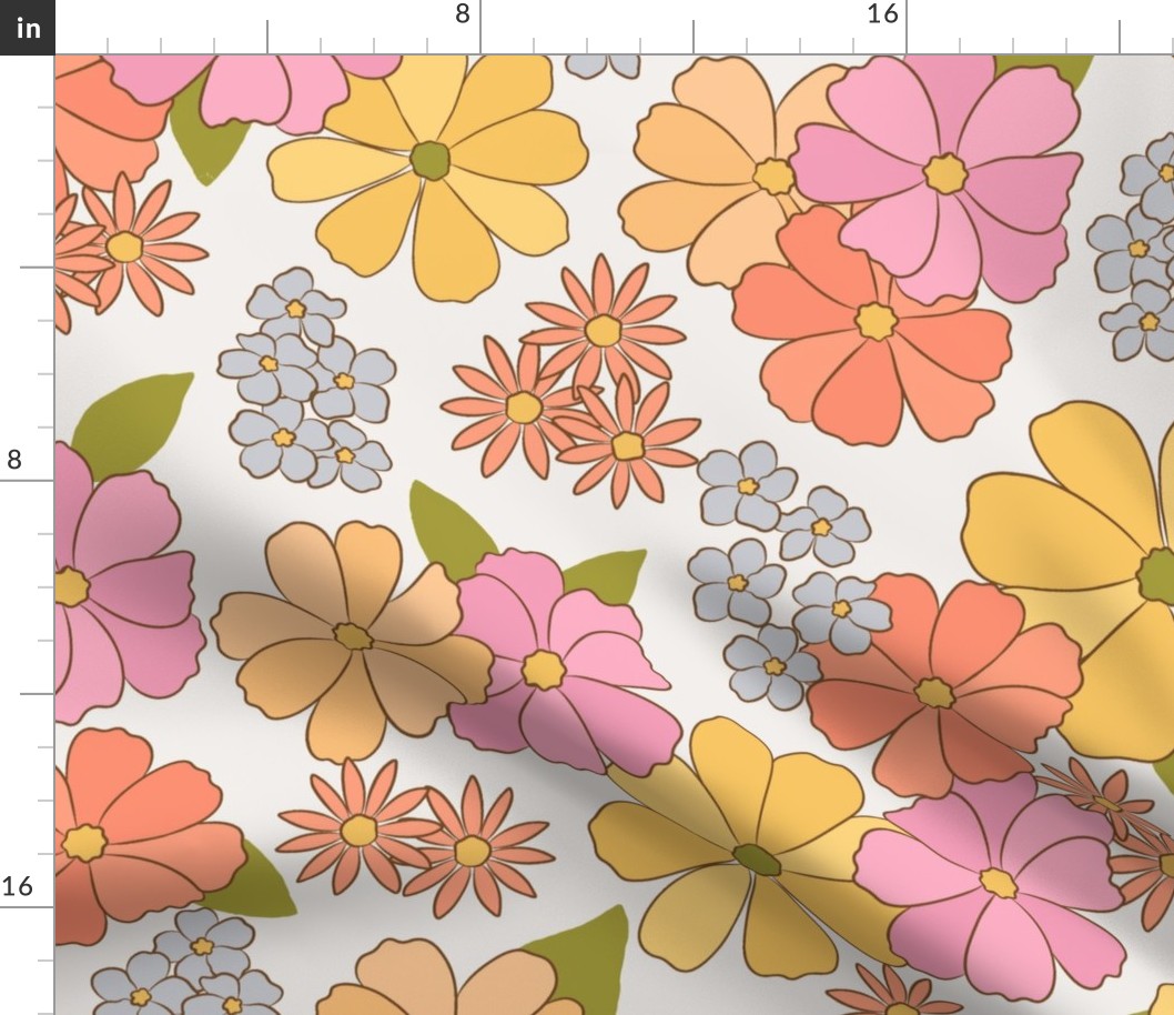70s Retro Floral - pink and yellow