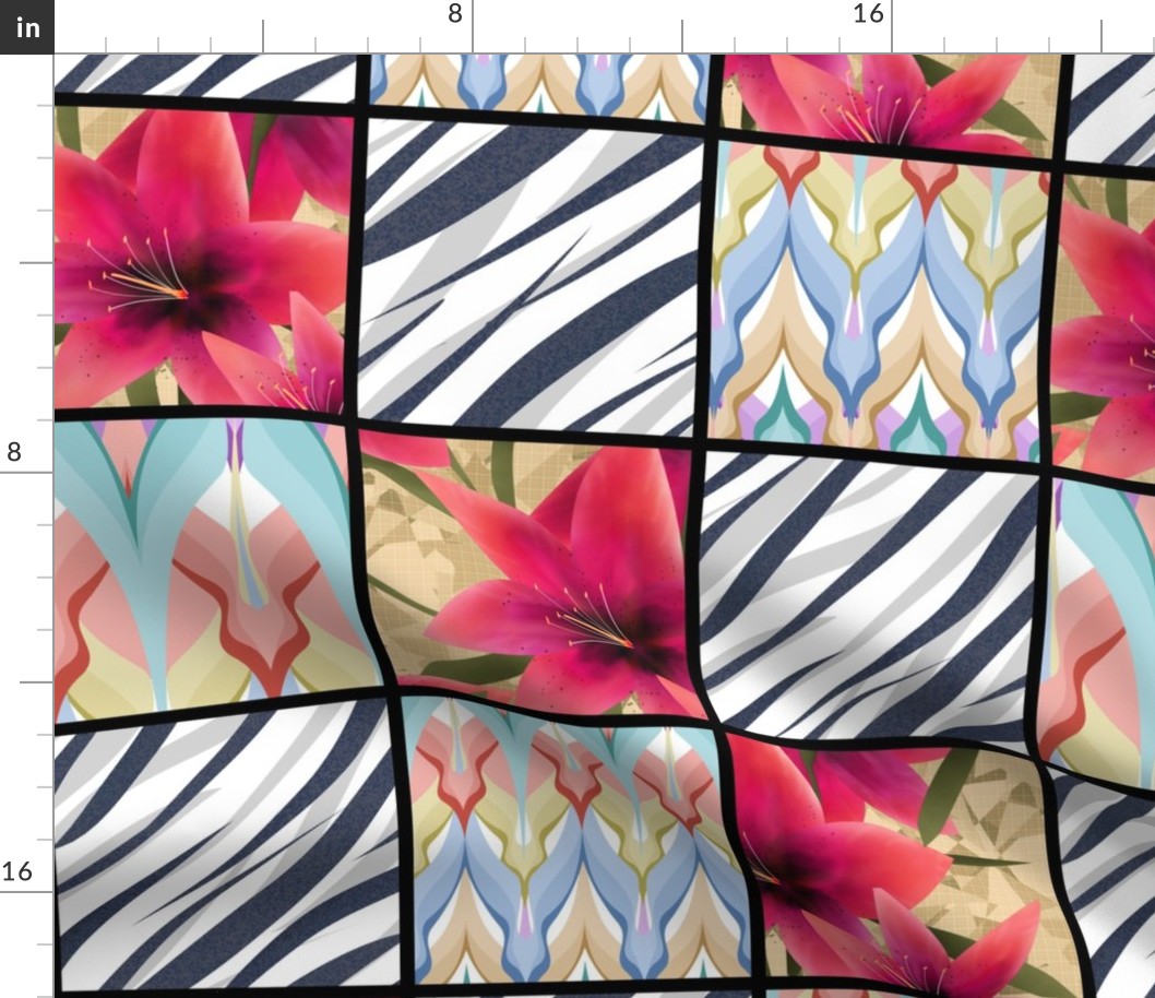 Beautiful floral patchwork with lilies