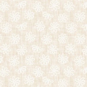Scattered White Flowers on Cream Woven Texture