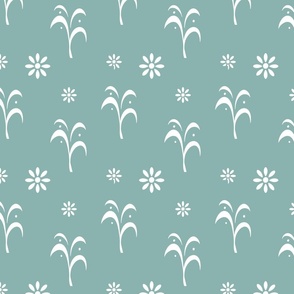 Summer Tropical Palms in White on Mint Green Background