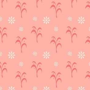 Summer Tropical Palms in Peach Pink and Pristine on Peach Pearl Background