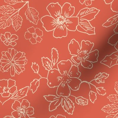 L Vintage Ruby Botanical Sketch: Fall Fabric Delight