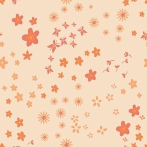 M Fluttering Blooms: Ditsy Floral Scatter Peachy Orange 