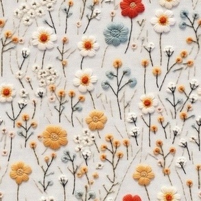 Golden Flowers - Faux Embroidery - Garden Florals