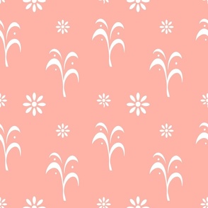 Summer Tropical Palms in White on Peach Pearl Background