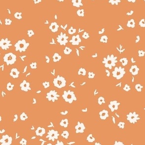 Pretty White Florals on an Orange Brown Background