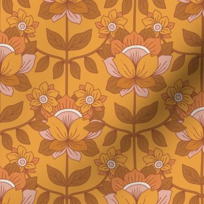 Retro 70s Wallflower Floral - Burnt Orange, Rust, Mauve