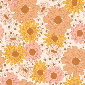 Retro Spring Floral - Yellow, Peach, and Pink