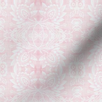 Paloma Faded Vintage Floral Damask in Light Pink and White