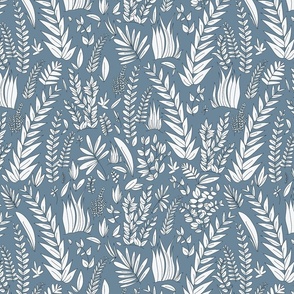 Forest Ferns - white on country blue 