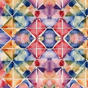 Geometric Multicolor Watercolor Squares