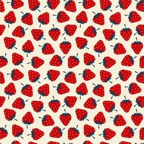 ( small ) Strawberries, retro fruit, red and ivory 