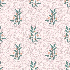 Green Botanical Motif with a Pink Dotted Background