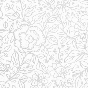 Large floral branches neutral gray on white large scale