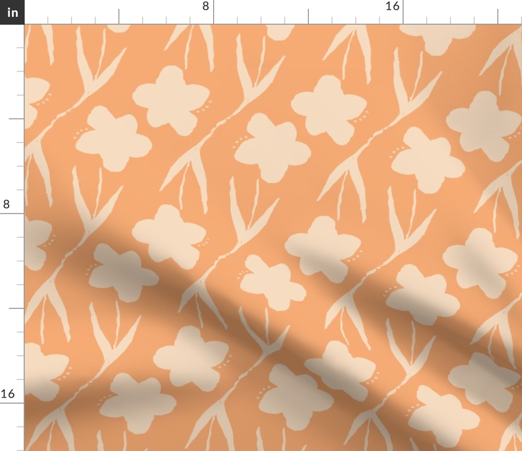 M Peach Apricot Daisy Chain: Minimalist Block Print Orange