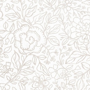 Large floral branches neutral warm gray on white large scale