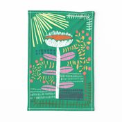 Wall hanging + Tea Towel Block print bold flower bright green