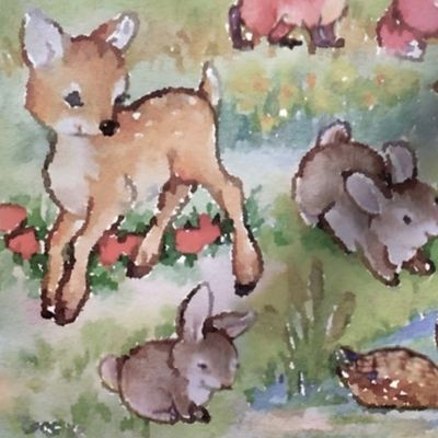 Cute baby animals watercolor
