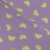 Retro style citrus slices lime green on lilac 