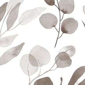 Eucalyptus Branches in Watercolor - neutral taupe brown, large 