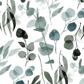 Eucalyptus Branches in Watercolor - natural blue and green, large