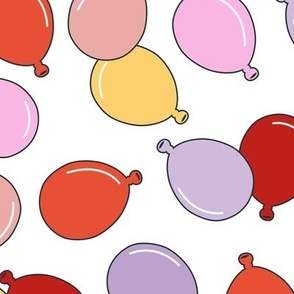 Minimalist retro style birthday balloons - tossed balloon party design red pink lilac girls palette 