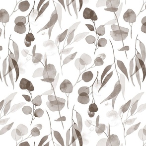 Eucalyptus Branches in Watercolor - neutral taupe brown   