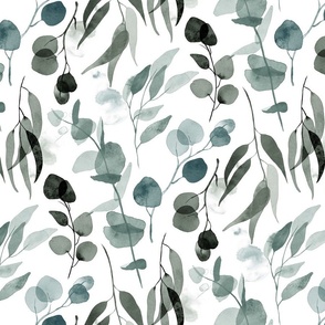 Eucalyptus Branches in Watercolor - natural blue and green  