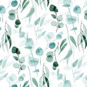 Eucalyptus Branches in Watercolor - aquamarine blue and green  