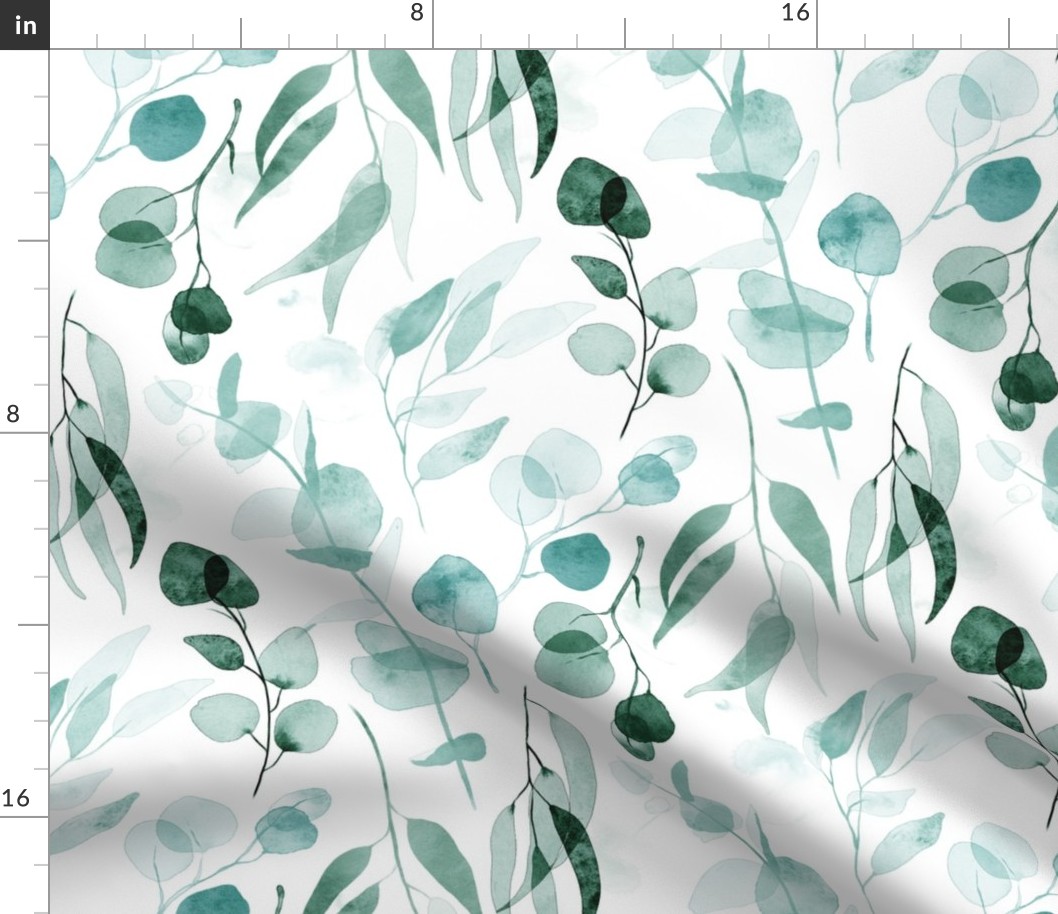 Eucalyptus Branches in Watercolor - aquamarine blue and green  